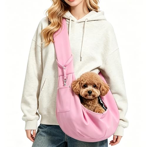 Pet Sling Carrier Bag, Hands-Free Shoulder Strap, for Small Dogs and Cats, Black (Black) (Pink) - color: Pink