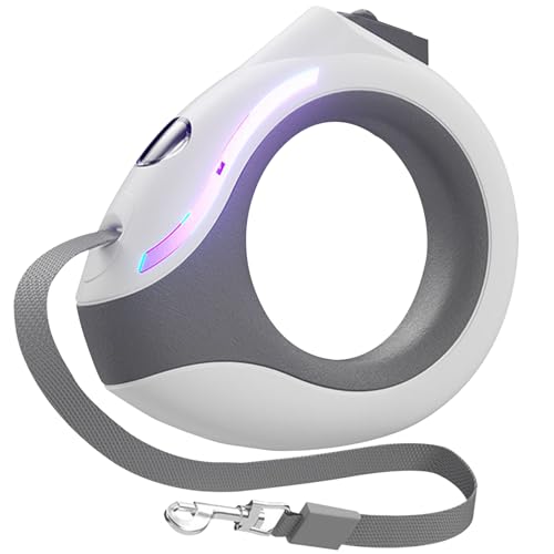 Retractable Dog Leash with Flashlight - Rechargeable, 118in Round Handle, Lock, Breathing Light for Small & Medium Dogs
