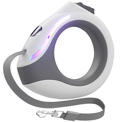 Retractable Dog Leash with Flashlight - Rechargeable, 118in Round Handle, Lock, Breathing Light for Small & Medium Dogs