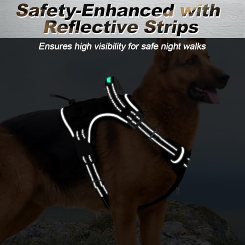 BARKBAY Service Dog Vest Tactical Dog Harness Medium Large Sized Dog No Pull Adjustable Dog Harness Reflective K9 Working Training Easy Control Military Molle System(Black,L) - color: Black, size: Large