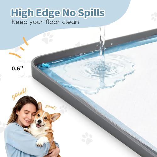 Pee Pad Holder, Silicone Dog Puppy Pad Tray for DogTraining Pads Non-Slip Leak-Proof High Edge Mat, Dog Potty Tray for Home Floor Protection- Grey 25" x 36" - size: 36"L x 25"W