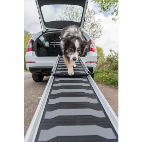 Trixie Telescoping Dog Ramp, Silver/Black | Adjustable Lengths, Made of Lightweight Aluminium, Ideal for Cars and SUVs, Easily Adjustable - color: Telescope Ramp