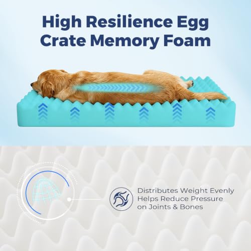 Cooling Dog Bed for Large Dogs, Orthopedic Dog Bed with Cooling Gel Mat, Removable Washable Cover, Waterproof Lining, Non-Slip Bottom, Summer Pet Bed for Sleeping, Size:49"*38"*8" - size: X-Large