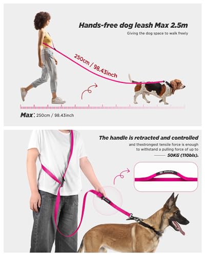 Hands Free Dog Leash, 5.9-8.2ft Multifunctional Crossbody Rope with Explosion-Proof Handle and Adjustable Training Hands Free Leash for Medium Dogs Walking,Pink - color: Rose Pink