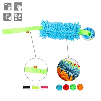Dingo Dog Tug Toy and TPR Rubber Ball with Bungee Handle, Microfiber, Blue - color: Blue