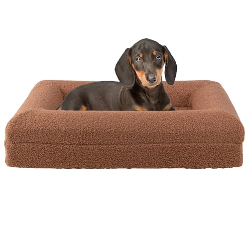 Orthopedic Dog Bed - 26in Small Dog Bed with Supportive Bolster, Nonslip Bottom, and Removable Washable Cover - Memory Foam Puppy Bed for Small Dogs and Cats - Dog Products by PETMAKER (Brown) - color: Brown, size: Small