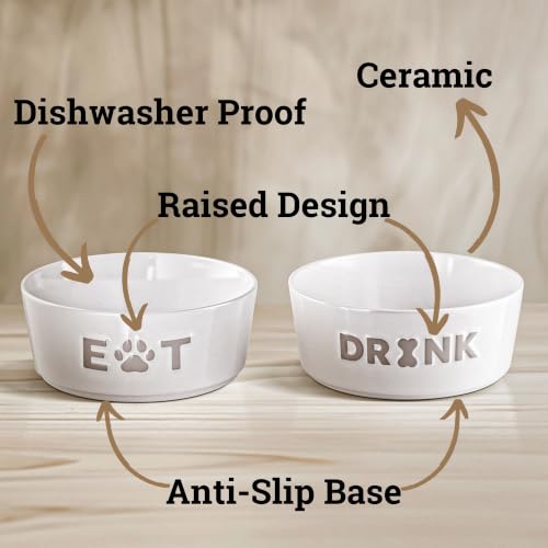 Ceramic Dog Bowl Set of 2 with Anti-Skid Base, 5.5"W x 2"H, 2 Cup Capacity | Thick Ceramic, Dishwasher Safe, Anti-Skid Rubber Base, 2 Cups per Bowl, Ceramic Food and Water Bowls Set of 2 for Small Dogs - color: Gray, size: Small 5.5"