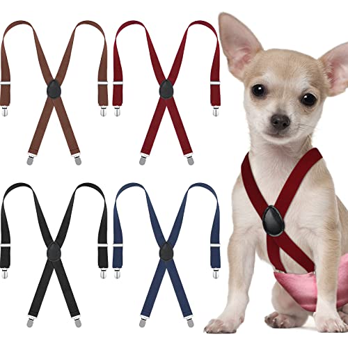 Sanwuta 4 Pieces Dog Diaper Suspenders Male Female Adjustable Pet Diaper Keeper Suspender for Dog Skirt Dress Pet Clothes, 4 Colors