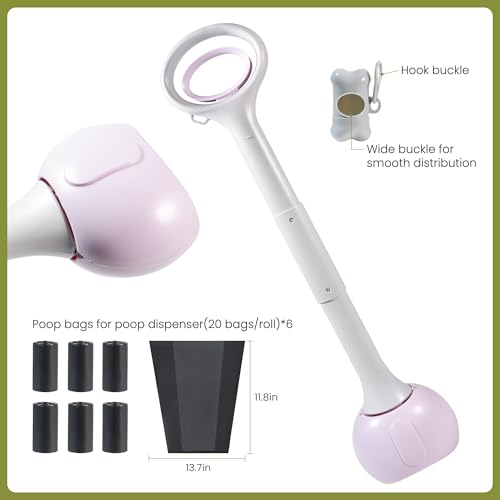 Dog Pooper Scooper Portable with Bag Attachment, One Handed Foldable Design, Includes 120 Waste Bags and Dispenser, 28 Inch Handle for Grass Yard Gravel Cleanup (Purple) - color: 28in + Purple + 120 garbage bags + dispenser