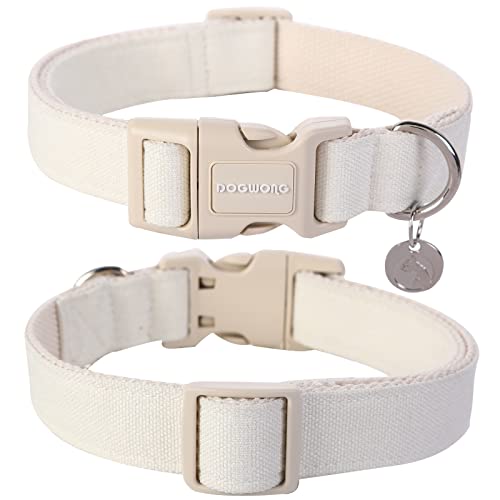 DOGWONG Cotton Hemp Dog Collar, Heavy-Duty White Dog Collar Adjustable Soft Natural Fabric Pet Dog Collar Cute Wedding Puppy Necklace for Small Medium Large Dogs - color: A: White, size: X-Small