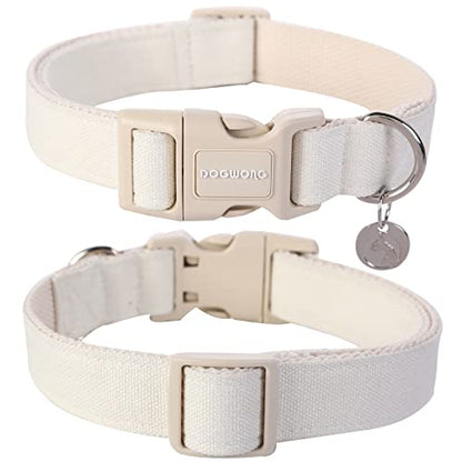 DOGWONG Cotton Hemp Dog Collar, Heavy-Duty White Dog Collar Adjustable Soft Natural Fabric Pet Dog Collar Cute Wedding Puppy Necklace for Small Medium Large Dogs - color: A: White, size: X-Small