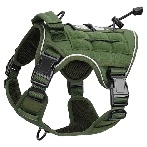 Heavy-Duty Tactical Dog Harness for Large Dogs, No Pull Adjustable Reflective Pet Vest with Molle System, K9 Military-Grade Control for Service Training, Outdoor & 10+ Breeds, Green, Small - color: Green, size: S: Neck: 14-18'', Chest: 20-24''