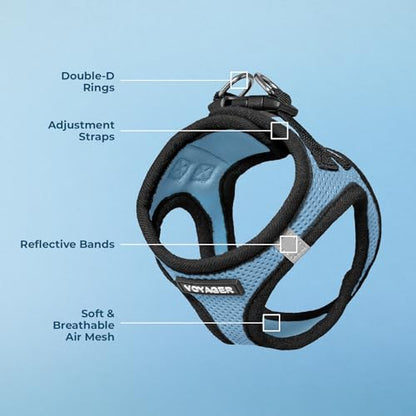 Best Pet Supplies - All Weather Mesh / Plush, Reflective, No Pull Harness for Small, Medium Dogs, Cats - Secure with Hook & Loop Fastener, Buckle, Double D-Rings - Baby Blue/Black Trim, L - color: Harness (Baby Blue/Black Trim), size: L (Chest: 18 - 20.5"