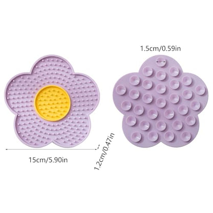Cats & Dogs Lick Pad with Suctions Cup Slow Feeders Licking Mat Flower Shape Silicone - size: Blue