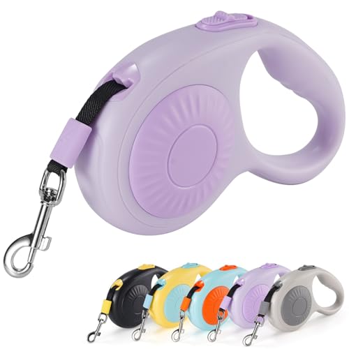 JSXD 360° Tangle-Free Retractable Dog Leash with One-Handed Brake, Pause, Lock, 10 ft Strong Nylon Tape Pet Walking Leash,Suitable for Cats, Small and Medium Dogs up to 66 lbs (Purple, 10 ft) - color: Purple