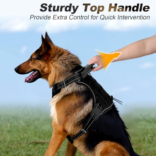 BARKBAY Service Dog Vest Tactical Dog Harness Medium Large Sized Dog No Pull Adjustable Dog Harness Reflective K9 Working Training Easy Control Military Molle System(Black,L) - color: Black, size: Large