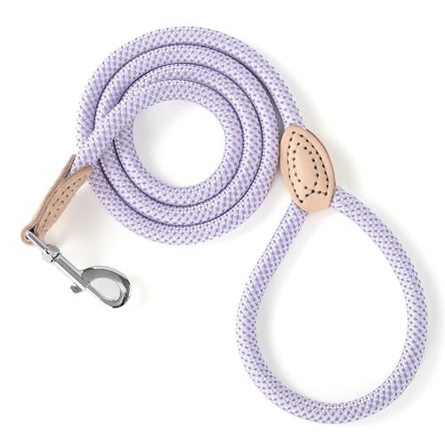 Mile High Life Dog Leash, Rope Leash with Genuine Leather Connection and Heavy Duty Metal Clasp, Great for Small Medium Large Dogs(Purple,48 Inch) - color: Rope Handle-Purple, size: 48 Inch-1/2"