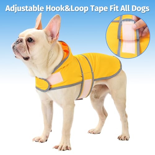 Dog Raincoat, Waterproof Dog Rain Jacket with Hood, Adjustable Rain Coat Poncho with Reflective Strips & Leash Hole for Large Medium Small Dogs Puppies, Lightweight Pet Clothes - color: Yellow, size: Medium