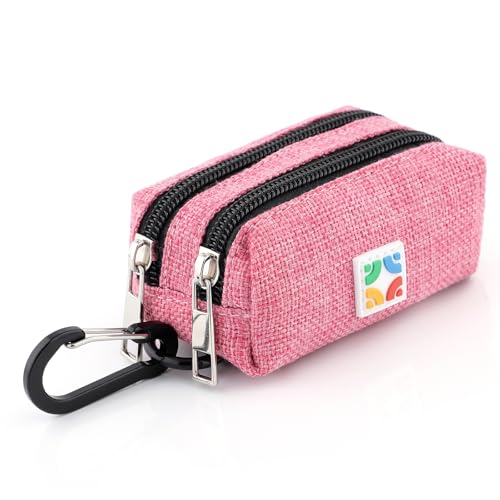 Hemp Dog Poop Bag Holder for Leash — Eco-Friendly Dog Waste Bag Dispenser, Sustainable Natural Hemp Fabric, Attaches to Any Leash, Belt or Backpack (Hot Pink, Double) - color: Hot Pink, size: Double