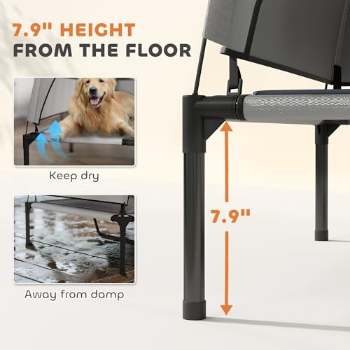 PawHut Elevated Dog Bed with Cooling Pad, Raised Outdoor Pet Bed with Removable Canopy, Breathable Mesh, Storage Bag, Portable Pet Cot for Indoor Outdoor Large Dogs, 42" x 30" x 37", Light Gray - size: 3.5' L x 2.5' W x 3.1' H