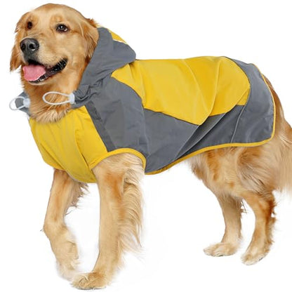 IECOii Hooded Dog Raincoat,Reflective Large Dog Rain Poncho,Ensure Safety in Low - Light Conditions, Adjustable Fit with Magic Sticker,Lightweight Waterproof Pet Rain Coat,Yellow,XXL - color: Yellow, size: 2X-Large