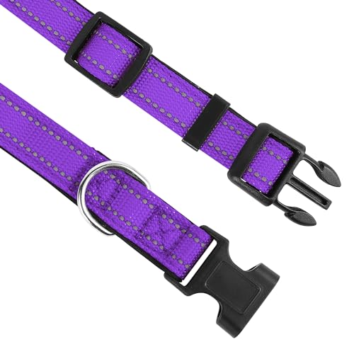 Reflective Dog Collar, Adjustable Soft Neoprene Padded Nylon Pet Collars with Buckle for Puppy and Small Dogs, Cats, Purple,XS - color: Purple, size: X-Small
