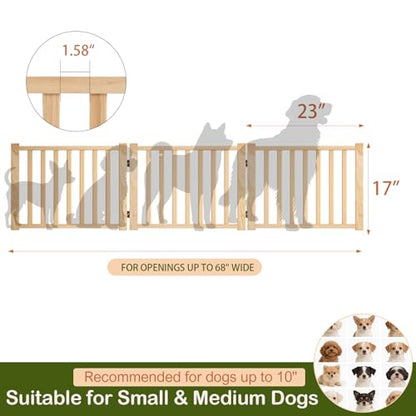 Freestanding Dog Gate Indoor, 16.9" H Wooden Foldable Dog Gates, No-Painted Portable Puppy Gate for Doorways Stairs-3 Panels - size: 【3 Panels】H:16.9"