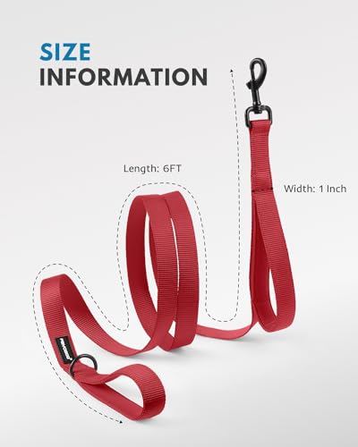 FAYOGOO Dog Leash 6FT - Heavy Duty Dog Leash with Traffic Padded Double Handles - Safety Control Traning Leash for Large Medium Dogs - color: Red