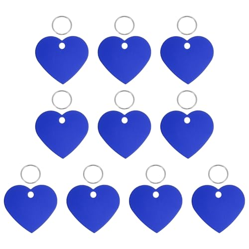 Pet ID Tags, Personalized Dog Cat Tag Stainless Steel Aluminum Heart Shape Engraved Blank with Key Ring 38x33mm, (Blue, 10 Pcs), Intended for Dog/Cat/Name/Pendant Crafts - color: Blue