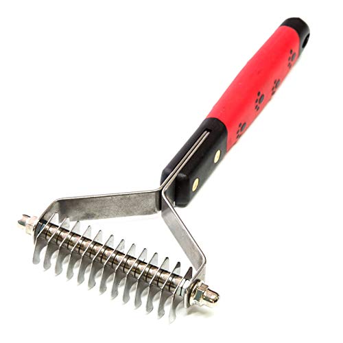 RYAN'S PET SUPPLIES Paw Brothers 13-Blade Coarse Double Wide Dematting Undercoat Rake for Dogs and Cats, Professional Grade, Dog Shedding Brush, Stainless Steel Blades, Rounded Gentle Teeth - size: 13 Blade Coarse
