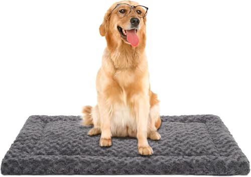 Washable Dog Bed Mat Ultra Soft Dog Crate Pad Comfy Fluffy Pet Kennel Beds Sleeping Mattress for Large Jumbo Medium Small Dogs Grey - color: Grey, size: 42.00" x 28.00" x 1.50"