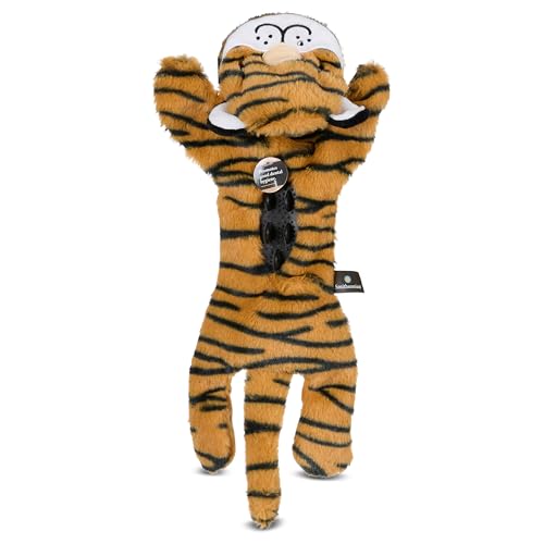 Smithsonian Longamals Tiger Plush Dog Toy – 20" Crinkle & Squeaky, Stuffing-Free Interactive Tug Toy for Medium & Large Dogs - color: Tiger, size: 20"