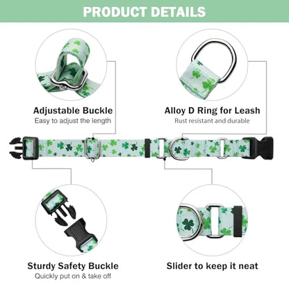 Hikiko Martingale Collar for Dogs with Quick Release Buckle Nylon Adjustable Dog Collars Pet Gift Walking Training（Clovers,Small） - color: Clover, size: Small