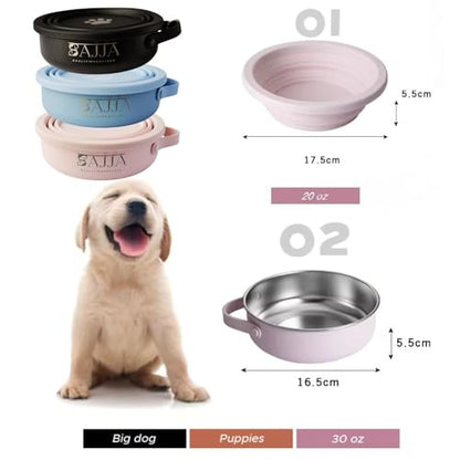 Black Slow Feeder Travel Dog Bowl Set – 30oz Stainless Steel + 20oz Collapsible Silicone Dish + Silicone Slow Feeder Insert | Water Bottle Holder | Non-Slip, Anti-Choking, BPA-Free – Claim - color: Slow feeder Black Bowl
