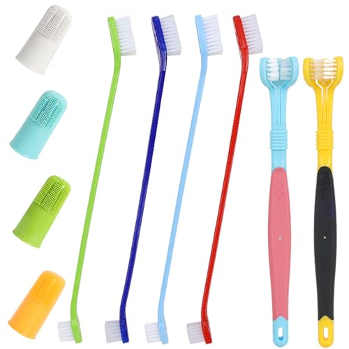 YMCCOOL Triple Head & Double Head Dog Toothbrush Set,360 Degree Toothbrush,Finger Rubber Toothbrush, Multi-Angle Dental Cleaning Brushes forDog Cat Oral Dental Health