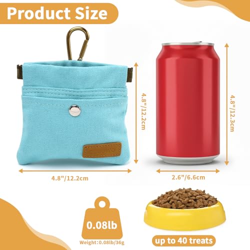 Dog Treat Pouch, Hand Free Dog Training Treat Bag with Carabiner & Magnetic Buckle, Auto Closing Pet Walking Bag for Puppy Travel or Outdoor Use, Pet Feed Snack Reward Pocket, Blue - color: Blue