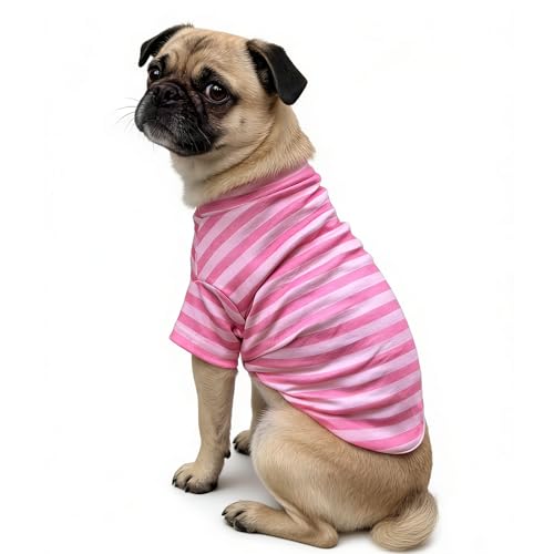 Turtleneck Dog Shirt Cute Doggie Embroidery Super Soft Dog Sweatshirt Stretchy Striped Puppy Pullover for Cats Small Medium Large Dogs (Pink Striped, X-Large) - color: Pink Striped, size: X-Large