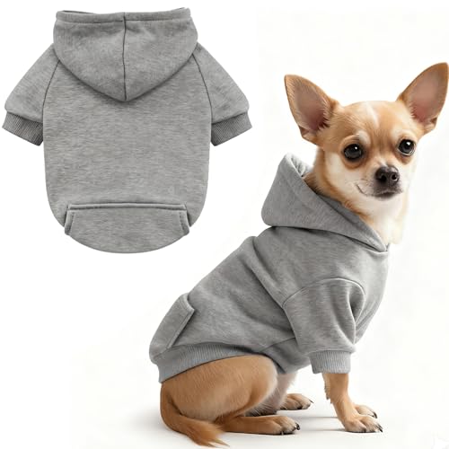 Idepet Pet Dog Hoodies Dog Clothes for Small Dogs Vest Chihuahua Clothes Warm Coat Jacket Autumn Puppy Outfits Cats Dogs Clothing(M,Grey) - color: Grey, size: Medium