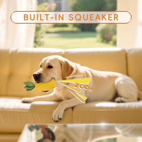 Pineapple Dog Toy for Aggressive Chewers, Tough Rubber | with Squeaker for Medium & Large Dogs, Puppy Teething Toy, Interactive Chew Toy, Helps Clean Teeth - size: Large