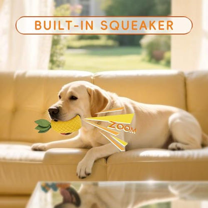 Pineapple Dog Toy for Aggressive Chewers, Tough Rubber | with Squeaker for Medium & Large Dogs, Puppy Teething Toy, Interactive Chew Toy, Helps Clean Teeth - size: Large