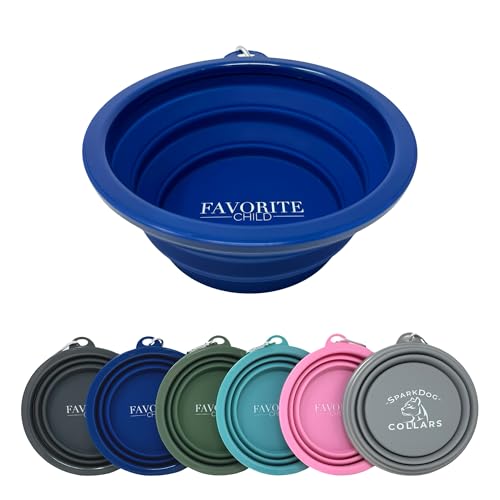 SparkDog Favorite Child Collapsible Dog Bowl, 1000ML (34oz) –XL Food-Grade Silicone Travel Bowl with Sturdy Rim – Extra Large Portable for Dogs & Cats – Great for Pet Lovers (Navy) - color: Navy-"Favorite Child"