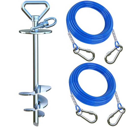 catapamey Dog Tie Out Cable and Stake,with 2x20 Feet Heavy Duty Cable(up to 200lbs),360° Swivel Dog Run Anchor,Runner for Yard-No Tangle,Ideal for Outdoor Camping