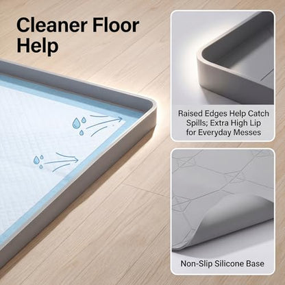ondware Dog Pee Pad Holder,Silicone Indoor Dog Potty Tray,28x22 in,Gray,Thickened Material,Raised Edge Mat,Completely Leak-Proof, Effectively Protect the Floor, Portable Multi-Use Design. - size: 28x22 in