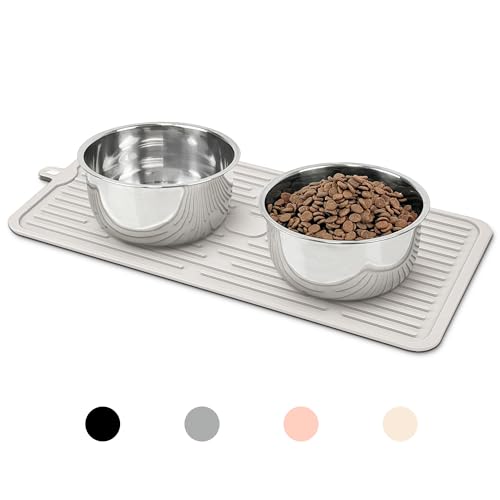 Ptlom Pet Placemat for Dog and Cat, Anti-Slip Waterproof Dogs Feeding Mat Prevent Food and Water Overflow, Bowl Mats Suitable for Medium and Small Pets, Cream, Silicone - color: Cream