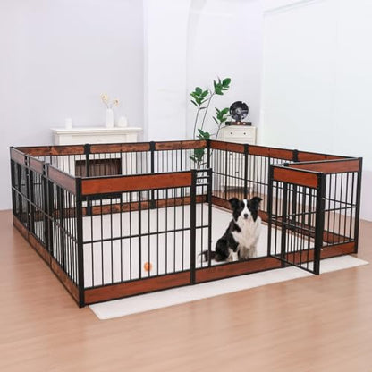 Dog Playpen, 35.4" Height Dog Pen Indoor, Heavy Duty, Safe and Sturdy, Furniture Style Puppy Pen (12 Panels (35.4" High), Rustic Brown) - color: Rustic Brown, style: 12 Panels (35.4" High)