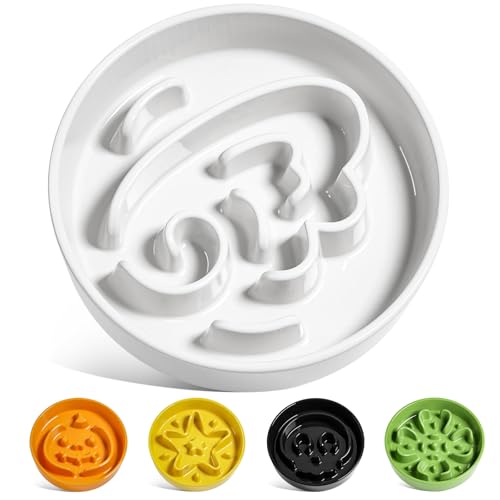 LE TAUCI Dog Bowls Slow Feeder Ceramic, 1.5 Cups Slow Feeding Dog Bowl Small Medium Breed, Puppy Bowl for Fast Eaters,Angel White - color: Angle White, size: M-1.5 Cups