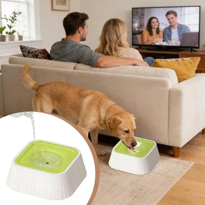 Spill Proof Dog Water Bowl 37oz, Large Capacity No Drip Pet Dispenser with Non-Slip Base, Slow Water Bowl for Dogs Puppies Indoor Outdoor Use, 22x22x8cm - color: Green