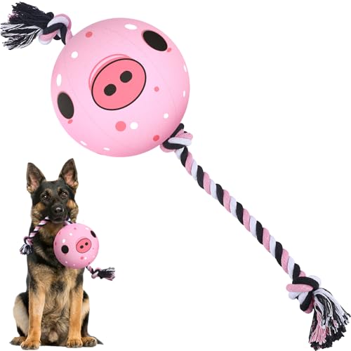 QDAN Dog Rope Dogs Toy: Dog Soccer Ball with Strap, Balls on Rope Plush Outdoor Birthday Toys for Small to Medium(for Medium Dogs, Pig) - color: Pig, size: Medium