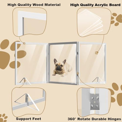 Extra Wide Clear Dog Gate 31" Tall Clear Acrylic Freestanding Dog gate Transparent Pet Gate for Doorways Stairs 3 Panel(55"-70" W) - size: 31"H x 70"W (3 Panels x 24"W Each)