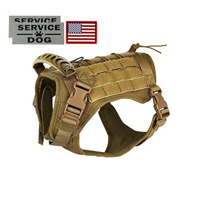 Tactical Service Dog Vest Harness for Medium Large Dog, Military K9 Training Dog Vest with Molle System Adjustable Tactical German Shepherd Harnesses with Handle - color: Khaki, size: Large (Pack of 1)
